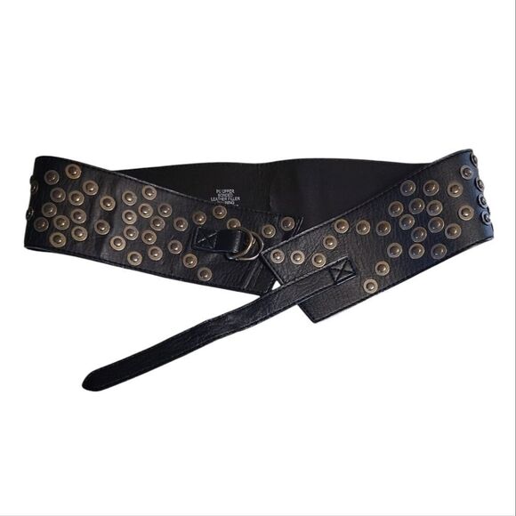 VTG Y2K Black Faux Leather Studded 3" Wide Grunge Belt Size Medium - Picture 4 of 15